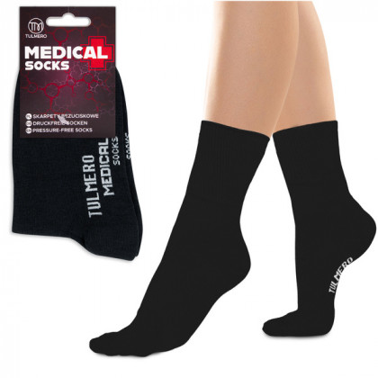 Dámske nekopresné diabetické bavlnené ponožky, Tulmero Medical, EU (44-46), čierne