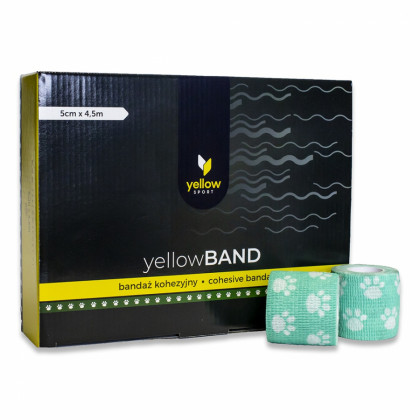 Kohezívny obväz yellowBAND - 5cm x 4,5m, zelený s labkami, 12ks