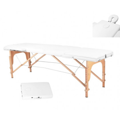 Skladací masérsky drevený stôl, Komfort Wood 3-dielny, 186 x 59 cm, biely
