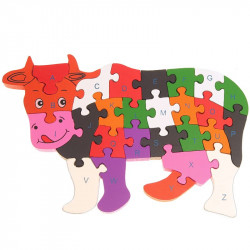 Kráva - vzdělávací dřevěné puzzle s čísly