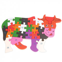 Kráva - vzdělávací dřevěné puzzle s čísly