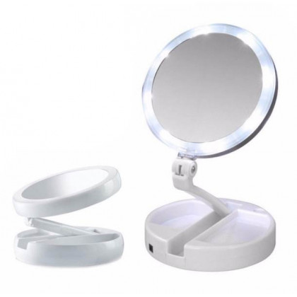 Skladacie kozmetické zväčšovacie zrkadlo s LED podsvietením - obojstranné