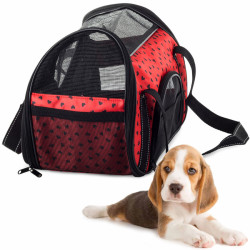Přepravní taška pro psy a kočky, červená srdce, 41 x 23 x 27 cm
