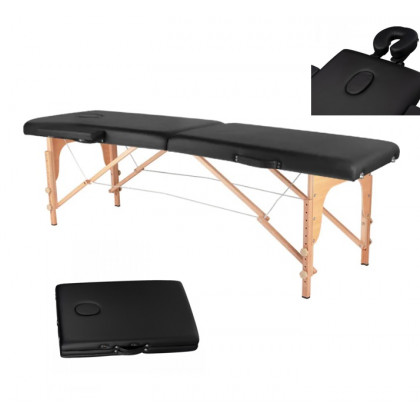 Skladací masérsky drevený stôl, Komfort 2 dielny, čierny
