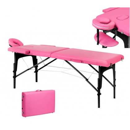 Skladací masérsky drevený stôl, Komfort 2 dielny, ružový čierny