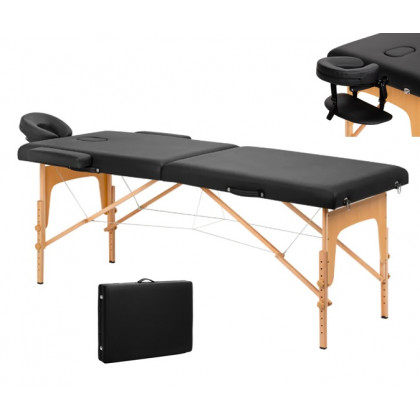 Skladací masérsky drevený stôl, Komfort Lux 2 dielny, 190 x 70cm, čierny