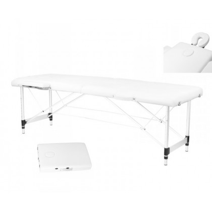 Skladací masérsky hliníkový stôl, Komfort 2 dielny, biely