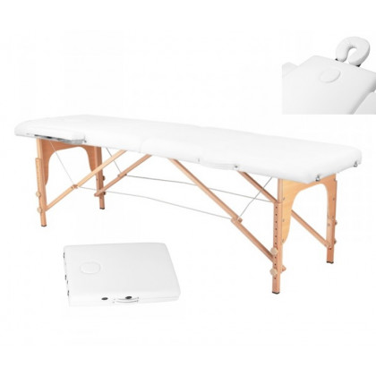 Skladací masérsky drevený stôl, Komfort 2 dielny, biely