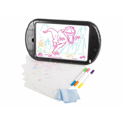 Detská kreslica doska tablet na kreslenie, HappyDino 3v1, 24 x 15 cm