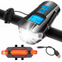 Vodeodolné nabíjateľné LED svetlo na bicykel USB, tachometer,el. zvonček CBL-1X