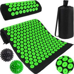 Akupresurní set - masážní podložka + polštářek + akupresurní míček, zelená a černá barva