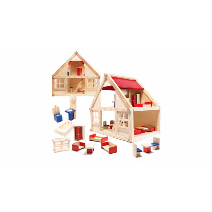 Drevený domček pre bábiky s nábytkom, 26,5 x 40,5 x 38 cm