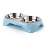 Dvojitá miska pro psy na nožičkách z nerezové oceli, modrá