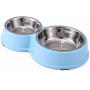 Dvojitá miska pro psy z nerezové oceli, modrá