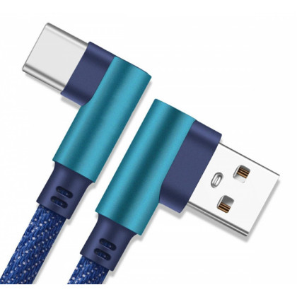 Kábel USB – USB C pravý uhol, modrý