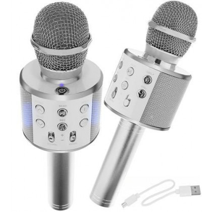 Karaoke mikrofón s reproduktorom, strieborný