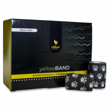 Kohezívny obväz yellowBAND - 10cm x 4,5m, čierny s labkami, 12ks