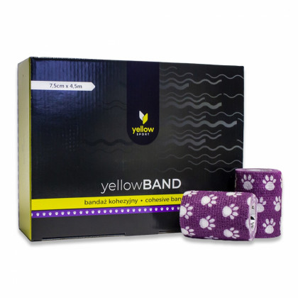 Kohezívny obväz yellowBAND - 7,5cm x 4,5m, fialový s labkami, 12ks