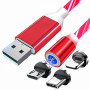 Magnetický USB nabíjací kábel 3v1 LED, červený
