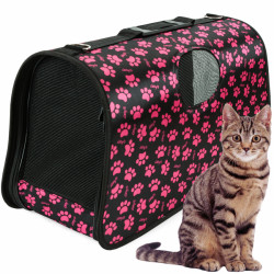 Přepravní taška pro psy a kočky, černá s tlapkami, 53 x 30 x 21 cm