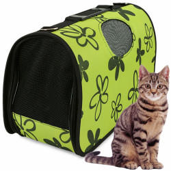 Přepravní taška pro psy a kočky, zelená s květy, 38 x 24 x 16 cm