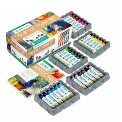 Sada akrylových barev - 60 barevných tub s barvami na plátno, 61 ks