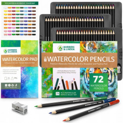 Sada akvarelových tužek - zářivé barevné tužky, akvarelový blok a přenosná krabička, 74 ks