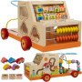 Auto z dreva, 7 vzdelávacích prvkov  - edukačná hračka 7v1