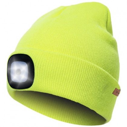 Čiapka s čelovým LED svetlom, nabíjateľná - žltá