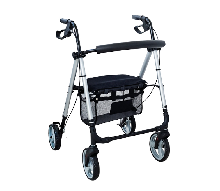 4 - kolesové hliníkové rehabilitačné chodítko - PRESTIGE, sivé Farba: Sivá