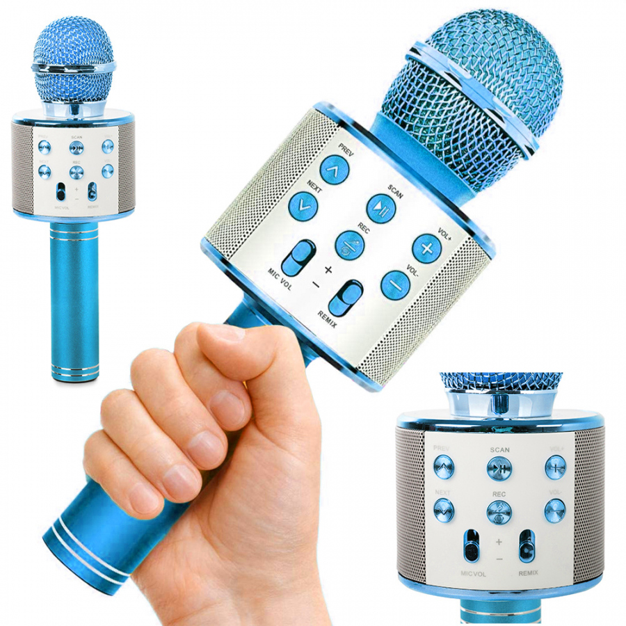 Karaoke mikrofón s reproduktorom, modrý Farba: Modrá