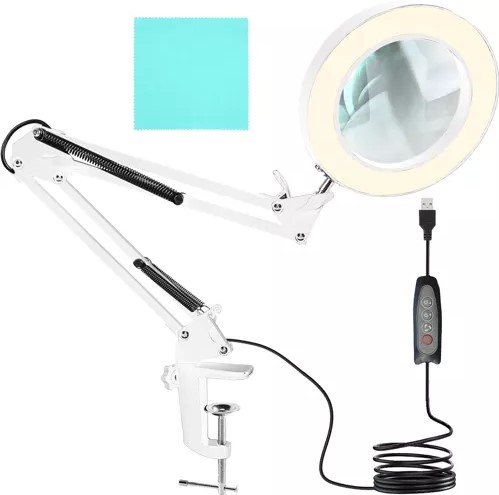 Multifunkčná lampa s lupou 32 LED Land Soil, USB, biela Farba: Biela